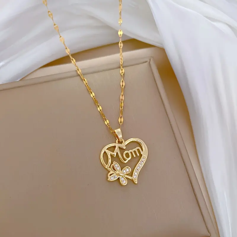 Women's Stainless Steel Heart-Shape Link Chain Necklace with Butterfly Pendant & Elegant Cubic Zirconia - Comfortable Mothers Day Gift for Women, Ideal for Daily Wear & Special Occasions, Gifts For Women