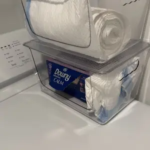 Transparent Storage Box, Stackable Trash Bag Dispenser for 13/30/33-Gallon Bags, Plastic Trash Bag Rack for Kitchen Sink and Laundry Room Organization, Multifunctional Storage Bin