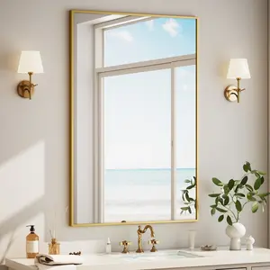 BEAUTYPEAK 3 SIZE Bathroom Wall Mirror with Rectangular Metal Frame, Gold