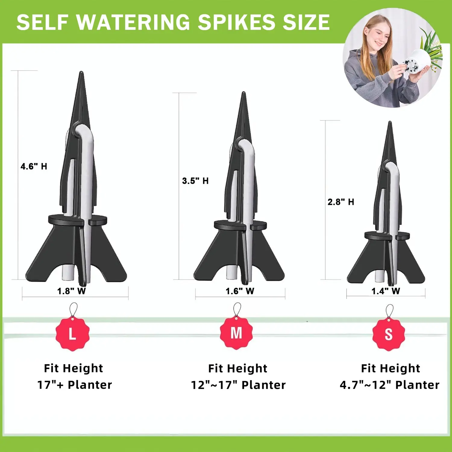 GreenShip Self-Watering Spikes with Patented Wick Design - Slow Release, Height Range Compatible for Indoor-Outdoor Plants, Vacation Use