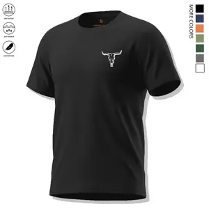 Simple short-sleeve T-shirt for casual commuting, suitable for the gym and office, featuring a minimalist bull logo and quick-dry, breathable, stretchy fabric.