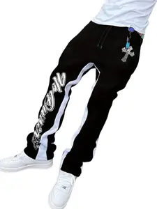 Men's Letter Print Drawstring Waist Flared Pants, Casual Street Fashion with Pockets, Y2K Style Fall Winter Trousers
