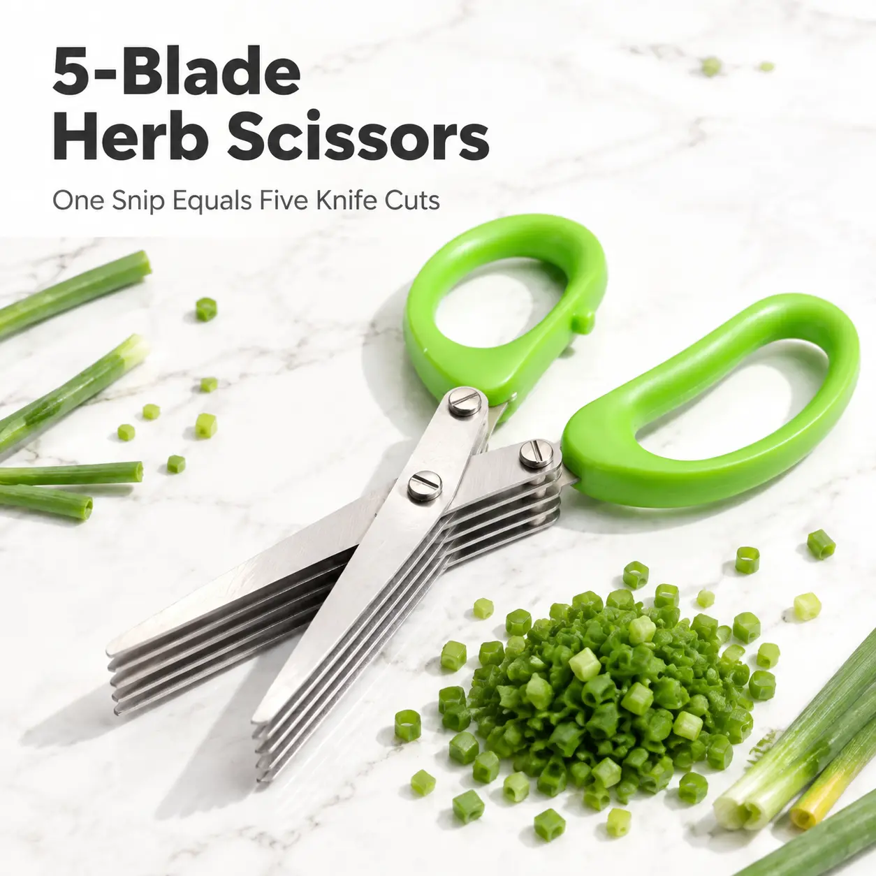 Stainless Steel 5 Blades Scallion Cutter Scissors, Multi-Layer Sharp Kitchen Herb Shears for Chopping Chives Cilantro Seaweed Chili, Safe PP Handle Easy Clean Multipurpose Food Cutting Scissors for Home Cooking