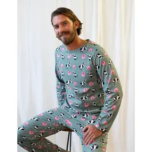Mens Loose Fit Blue Cow Pajamas