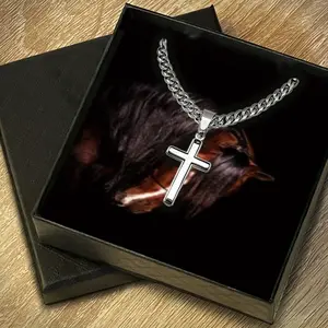 1pc Cross Necklace, Cuban Cross Necklace, Cross Chain, Accompanied By A Greeting Card and Gift Box, Is Suitable As A Decorative Gift for Boyfriends and Husbands, Perfect for Weddings, Valentine's Day, Christmas, and Birthday Gifts