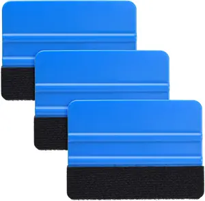 4-Inch Durable Black Felt Edge Vinyl Squeegee Tool (Pack of 3) - Professional Scratch-Free Squeegee for Car Vinyl Film Wrapping, Decal, Window Tint Work