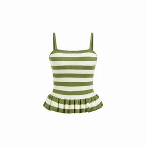 Cider Knit Striped Square Neckline Peplum Hem Cami Top SummerWins Dealsforyou