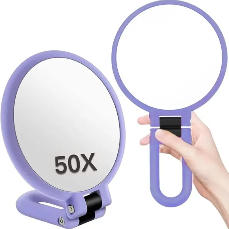 50x Magnification Vanity Makeup Mirror, Portable Foldable Handheld Beauty Mirror, Adjustable Stand, Mini Pocket Travel Mirror, HD Lens, Folding Makeup Mirror, Portable Mirrors, Ideal for Daily Use
