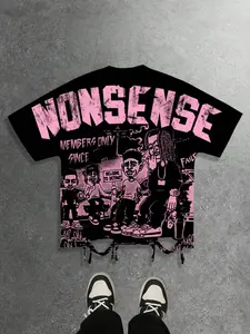 Cut loose short sleeved T-shirt for both men and women, Unisex couple's hip-hop, European and American street fashion Streetwear brands, summer short sleeved men's American retro Vintage shirt, men's hip-hop cartoon print, 2026 short sleeved Y2K style