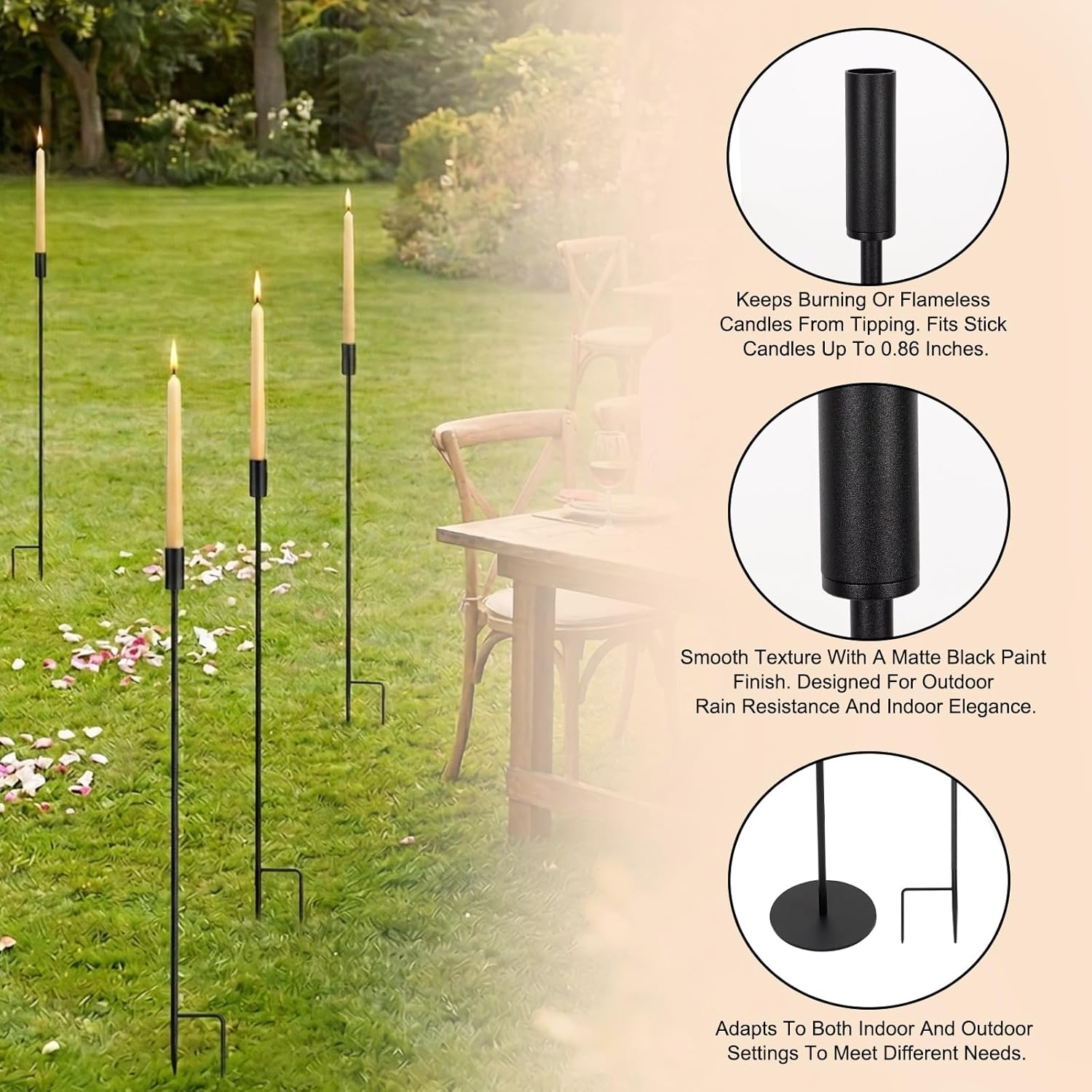 1PC 51.1in Black Metal Ground Stake Candle Holder,Metal Stake Candlestick for Lawn Yard Patio,Decorative Garden ,Wedding Event Decor