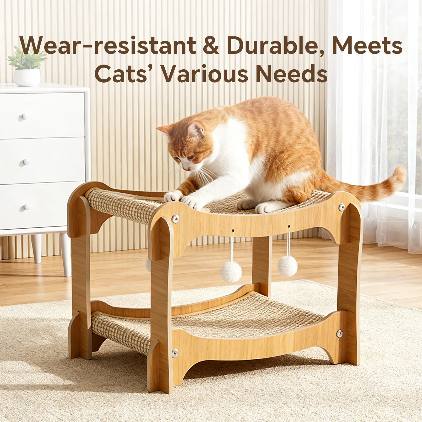Durable double-layer cat scratching board (made from Sisal fiber material, non-slip base), pet toy and bed, self-cleaning cat lounge chair, ideal cat gift