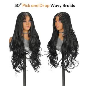 Boho Pick and Drop Braids 30" Knotless Bussdown Full Lace Wig with French Curls | Pre-Cut Lace Ready to Wear Wig Flexi-fit Invisi Drawstring Cap, Lightweight Synthetic Box Braided Wigs #SummerVibes