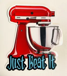 Kitchenaid Mixer Funny Sticker Kitchen Decal - Just Beat It! for Chef, Kitchen, Homemaker, Retro Fifties Kitchen Sticker Decor Decorative Water Proof