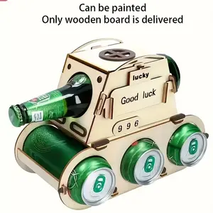 Wooden Beer Rack Tank Design DIY Craft Display Stand, Creative Desktop Decor, Kitchen Beverage Organizer, Bar Decoration, Bottle Holder, Wooden Board