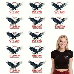 12-Piece American Flag Iron-On Patches, 250th Anniversary Decorative Appliques for Hats Jackets Bags, Patriotic Eagle & Star Design
