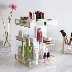 QL DESIGN 360 Degree Rotation Glass Makeup Organizer，Perfume Display Case and Cosmetic Storage ，Great for Bathroom, Dresser, Countertop