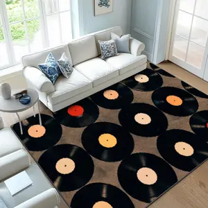 Velvet Soft Comfort Vinyl Record Retro Pattern Print Vintage Runner Rug, Home Decor Carpet, Living Room Large Mat, Sofa Pad, Bedroom Floor Mat, Vintage Printed Rug
