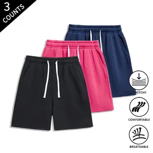 3-Pack Men’s Solid Color Casual Shorts, Loose Fit, Elastic Waist, Breathable — Summer Everyday Workout Shorts