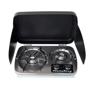 Flame King 2-Burner Built-in RV Cooktop Propane Stove, 7200 and 5200 BTU Burners, Self-Igniting, Cover Included