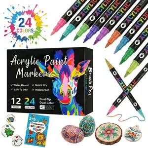 24Colors Acrylic Marker Set | Dual Tip Quick-Dry Art Pens with Free Coloring Book, Must-Have for Kids Drawing