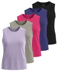 Real Essentials 5-Pack Women's Dry-Fit Racerback Tank Tops - Sleeveless Athletic Workout Gym Shirts (Plus Sizes Available)