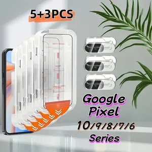 Google Pixel 10 9  Pro XL 9a 8A 8 7 7a 6a 6 Smartphone Screen Protector Set, 5+3 Pcs Tempered Glass Film, Ultra-Thin Anti-Scratch Design, Easy Installation Kit