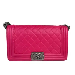 Pre-owned CHANEL Leather Crossbody Bags Pink Boy Flap Quilted Lambskin Crossbody Bag with Classic Chain Strap and Iconic CC Logo