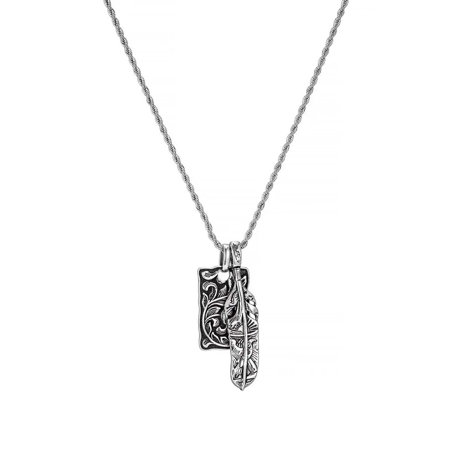 Eagle feather arabesque necklace men's clavicle chain feather pendant daily wear gift