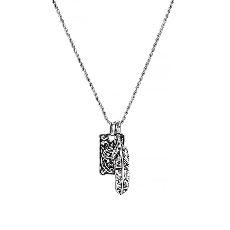 Men's Eagle Feather Arabesque Clavicle Chain Pendant Shining Decorative Necklace, Casual Costume Jewelry, Cool Gifts for Guys for Birthday, Anniversary, Daily Wear Accessories