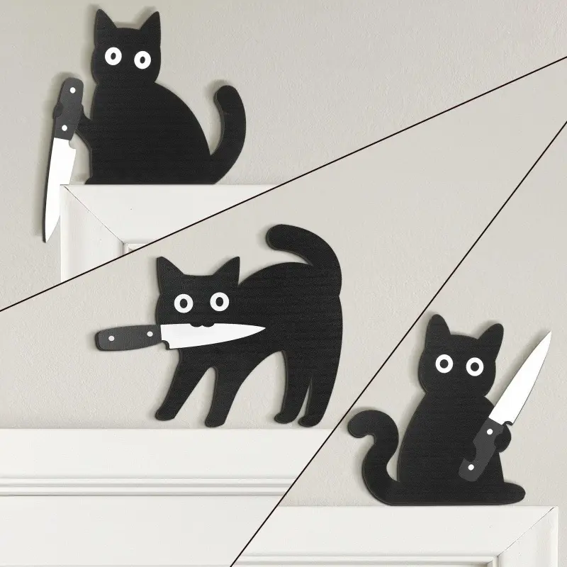 Spooky Black Cat Door Topper Set of 3 - Halloween Door Decorations Wall Decor Home Decor with Posing Cats, Funny Decorative Wall Art for Entryway, Kitchen, Bathroom, Living Room,Shelf for Cat Lovers