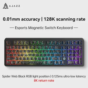 AJAZZ AK980 MAX mechanical keyboard for esports games with dedicated axis body Soldier King magnetic switch spider keycap wired gaming keyboard 8K return rate accuracy of 0.001mm RGB DIY plug & play for esports games & office use, Rainbow Keyboard