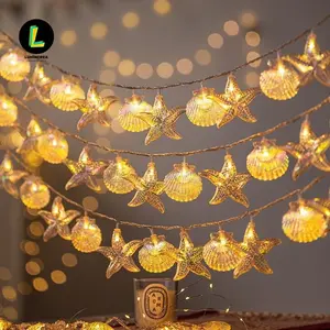 Ocean-Style Starfish & Shell String Lights LED Colorful Laser Shell Outdoor Starfish Light String Christmas Arrangement Ambient Light Outdoor Camping
