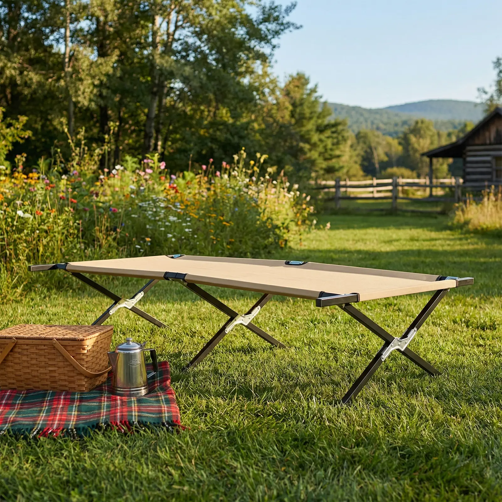 Sweetcrispy Collapsible Camping Cot, Portable Folding Bed for Camping, Outdoor Travel, Office Nap & Home Use, Heavy Duty Sleeping Cot for RV, Backyard, Beach & Indoor