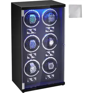 VEVOR Watch Winder, Watch Winder for 4 Men's and Women's Automatic Watches, with 4 Super Quiet Japanese Mabuchi Motors, Blue LED Light and Adapter, High - Density Board Shell and Black PUVEVOR Super Brand Day