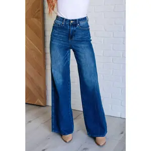Judy Blue High Rise Control Top Retro Wide Leg Jeans 88847, Last Few size 14/24, Stretchy Denim Womenswear Tall 33.5 inseam Comfort Slimming Pants Trouser