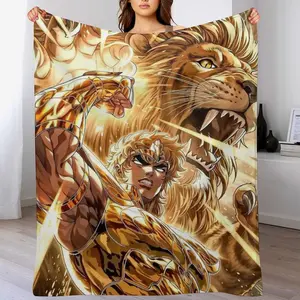 Saint Seiya Leo Gold Cloth Fleece Throw Blanket, Soft Cozy Anime Lion Power Blanket for Couch Bed, Gift for Saint Seiya Fans & Anime Otaku