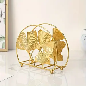 1PC Elegant Golden Napkin Holder, Freestanding, Metal Material, Multi-functional Napkin Dispenser with Leaf Design, Suitable for Coffee Shops, Hotels, Restaurants and Home Tabletops