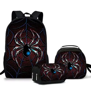 Unisex Three-Piece Set Backpack with Spider Print