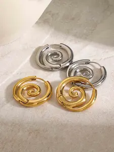 Simple Geometric Spiral Hoop Earrings, Fashionable Jewelry, Unisex Design, Casual Daily Wear, All Seasons, Copper Material, Perfect Gift