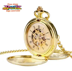 Mechanical Skeleton Pocket Watch Unisex Double Case with Roman Numerals and Chain Strap[Includes a complimentary commemorative keychain with the store logo.]