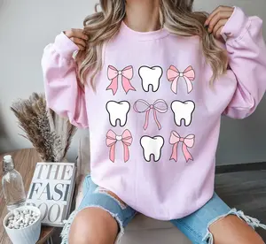 Coquette Dental T-Shirt / Sweatshirt / Hoodie , Girly Dental Hygiene Sweater for Dental Hygienist & Assistant Graduation Gift Unisex Grey Cotton Crewneck Tops