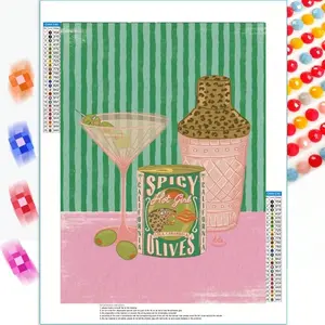 1pc Frameless 5D Diamond Art Painting Kits Set Featuring a Martini with Olives And a Leopard Print Shaker - Decorative Ornaments for Home Using Full Drils Diamonds, Round Diamonds, Perfect for Adult Diamond Enthusiasts, an Ideal Holiday Present