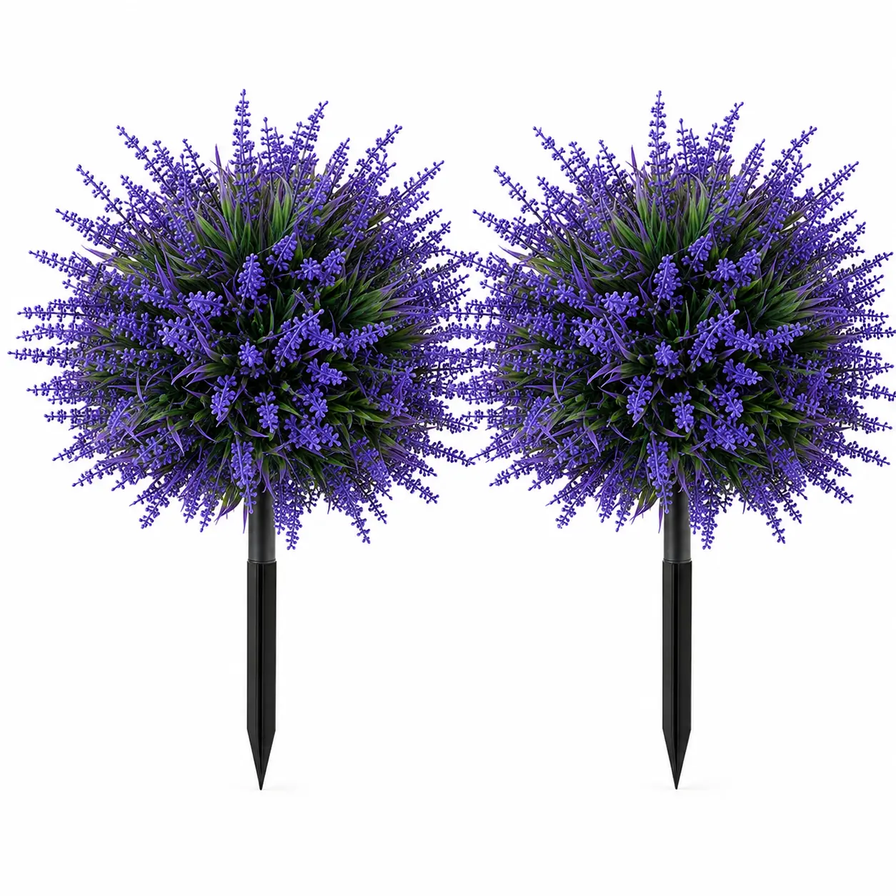 2 Pack Artificial Lavender Ball Shrubs with Ground Spikes, UV-Resistant Faux Topiary Plants for Front Porch, Patio, Balcony & Home Decor