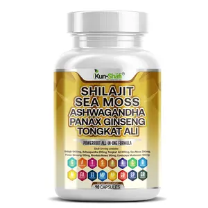 Shilajit Sea Moss Ashwagandha Tongkat Ali Panax Ginseng Supplement – Energy, Stamina & Vitality Support for Men & Women – PowerRoot Formula -Kun Shafi–90 Capsules