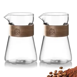 2-Pack Glass Coffee Carafes with Wooden Handle, 17oz/500ML Heat-Resistant Design, Perfect for Home & Outdoor Use