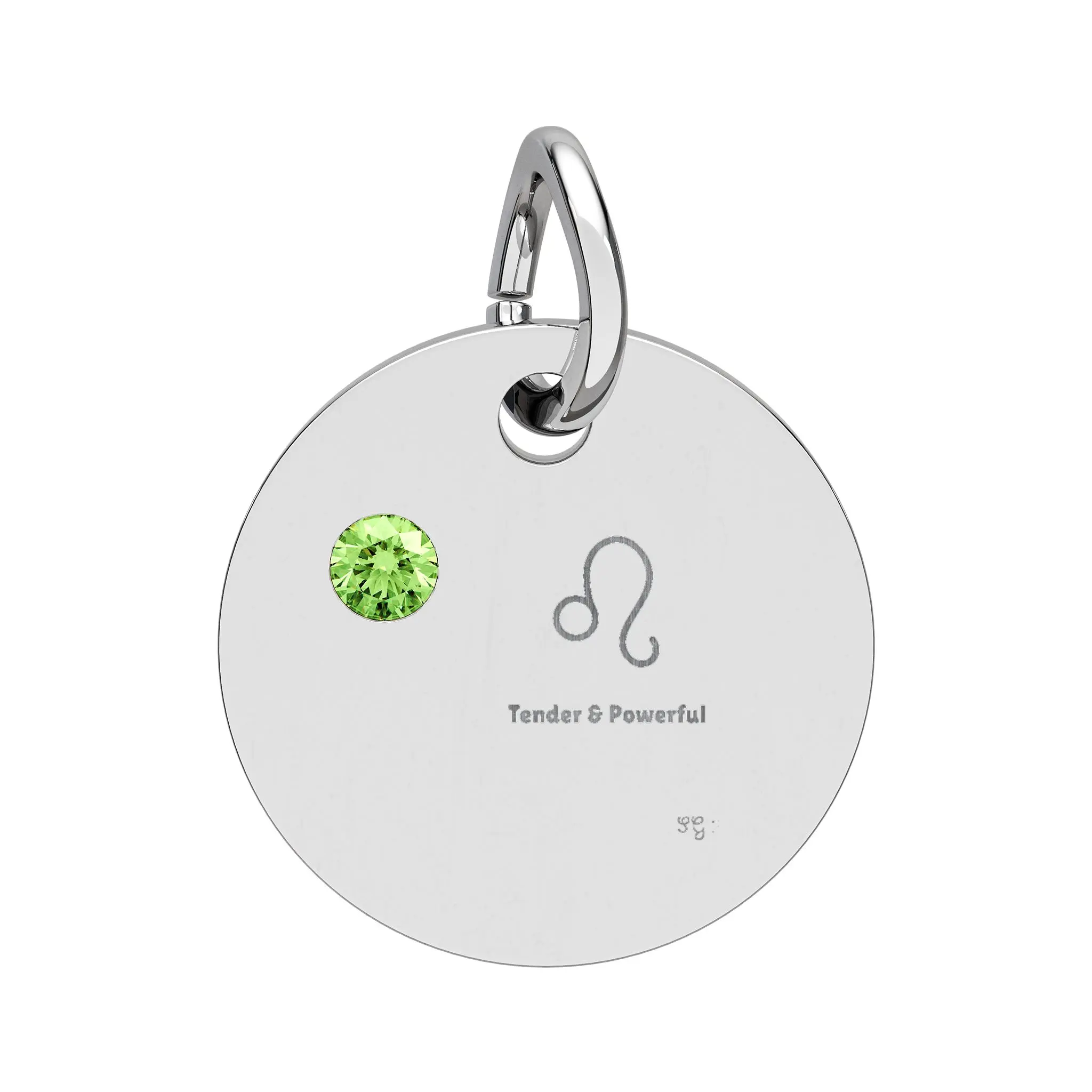 Leo Peridot Birthstone Circle Charm engraved pendant | Birthstone Charm