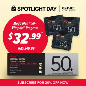 GNC Mega Men 50+ Vitapak, 5-in-1 Multivitamin Pack, Energy Production, Men's Health, Prostate, Joints, Edible Dietary Supplement, 30 Servings