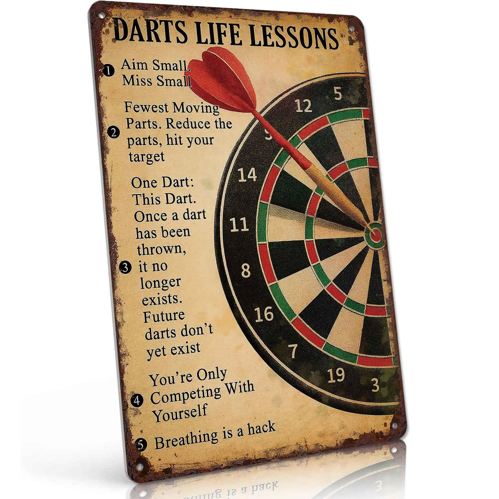 Darts Life Lessons Metal Tin Sign 8x12 Inch Vintage Wall Decor Retro Dart Board Art Decoration for Game Room Bar Pub Man Cave Gift for Darts Lovers Home Wall Display