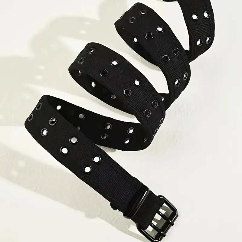 Casual Nylon Belt with Square Double-Needle Flexible Buckle, Sturdy PU Panel Design for Everyday Casual Wear