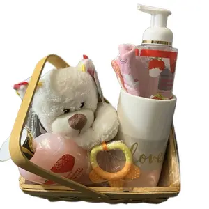 New Mother Gift Basket with Soft Teddy Bear, Strawberry Soap, Cozy Mug & Baby Teether - Perfect for New Moms